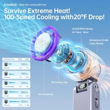 Coolhill Portable Fan with Ice Cooler: 100-Speed Rechargeable