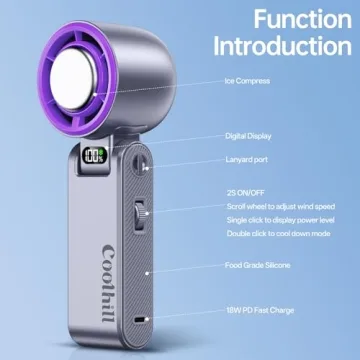 Coolhill Portable Fan with Ice Cooler: 100-Speed Rechargeable