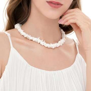 TKUAMIGO Puka Shell Necklace for Women Natural Pearl Choker Necklace Adjustable Seashell Necklace Co...