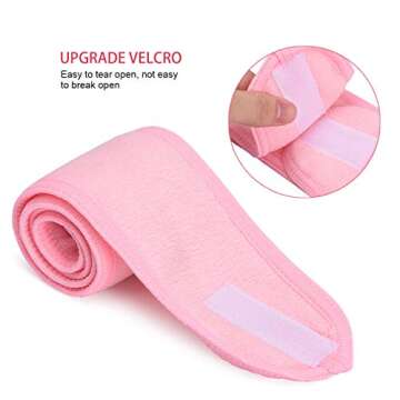 Spa Yoga Headband for Women, Terry Cloth Sports Headband with Wide Elastic, Stretch Towel Scarf Facial Head Wrap for Washing Making Up Bath - (Pink White) 4pack