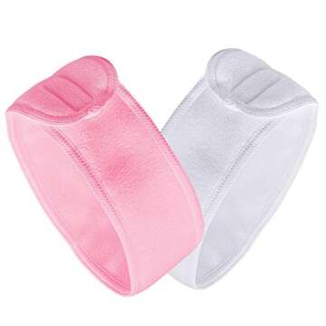 Spa Yoga Headband for Women, Terry Cloth Sports Headband with Wide Elastic, Stretch Towel Scarf Facial Head Wrap for Washing Making Up Bath - (Pink White) 4pack
