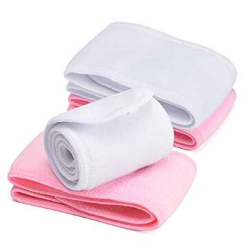 Spa Yoga Headband for Women, Terry Cloth Sports Headband with Wide Elastic, Stretch Towel Scarf Facial Head Wrap for Washing Making Up Bath - (Pink White) 4pack