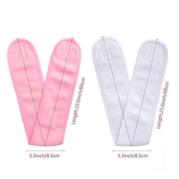 Spa Yoga Headband for Women, Terry Cloth Sports Headband with Wide Elastic, Stretch Towel Scarf Facial Head Wrap for Washing Making Up Bath - (Pink White) 4pack