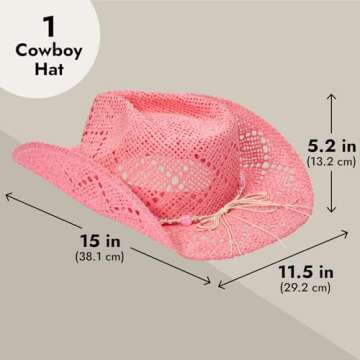 Zodaca Pink Cowgirl Hat - Cute Straw Beach Hat with Heart