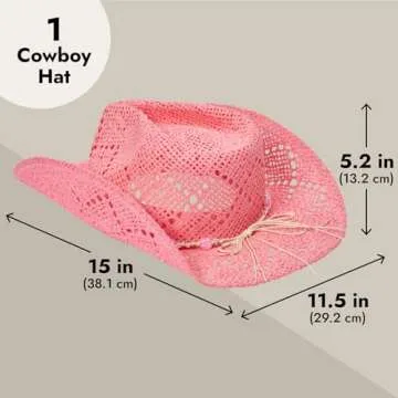 Zodaca Pink Cowgirl Hat - Cute Straw Beach Hat with Heart