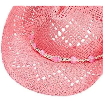 Zodaca Pink Cowgirl Hat - Cute Straw Beach Hat with Heart