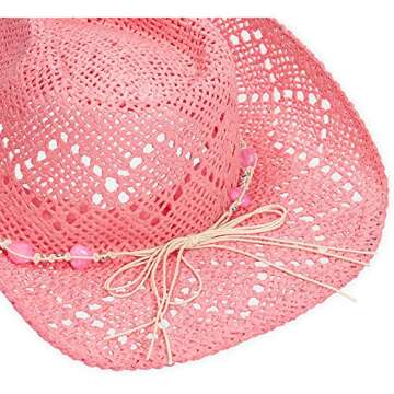 Zodaca Pink Cowgirl Hat - Cute Straw Beach Hat with Heart