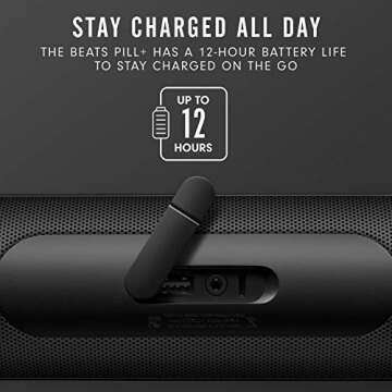 Beats Pill Plus Portable Wireless Speaker - Stereo Bluetooth, 12 Hours of Listening Time, Microphone for Phone Calls - Black