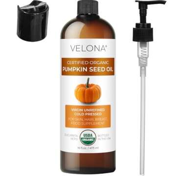 velona Pumpkin Seed Oil USDA Certified Organic - 16 fl oz | 100% Pure and Natural Carrier Oil | Unrefined, Cold Pressed | Cooking, Face, Hair, Body & Skin Care | Use Today - Enjoy Results
