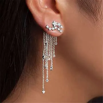 Denifery Shining Stars Tassel Earrings - Exquisite Silver Jewelry for Women