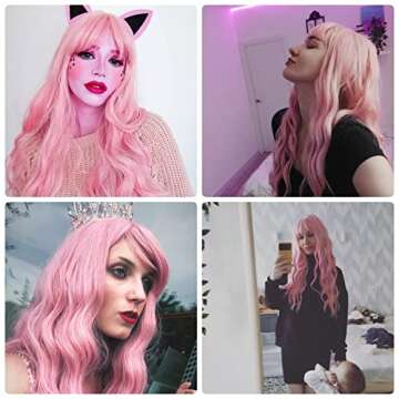 Netgo Pink Fluffy Curly Wig for Women - Cosplay Ready