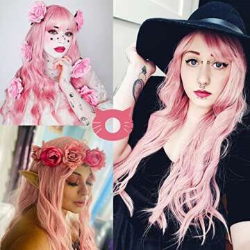 Netgo Pink Fluffy Curly Wig for Women - Cosplay Ready