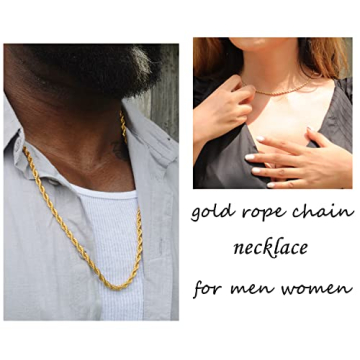 Monily 18 Inch Gold-Plated Twist Rope Chain Necklace