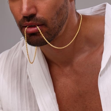 Monily 18 Inch Gold-Plated Twist Rope Chain Necklace