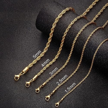 Monily 18 Inch Gold-Plated Twist Rope Chain Necklace