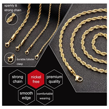 Monily 18 Inch Gold-Plated Twist Rope Chain Necklace
