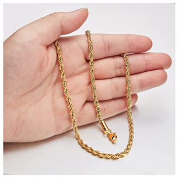 Monily 18 Inch Gold-Plated Twist Rope Chain Necklace