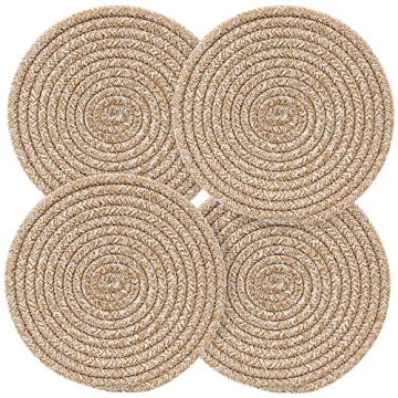 Pot Holders Trivets Set 4 Pcs, Potholders for Kitchens, 100% Pure Cotton Thread Weave Trivets for Ho...