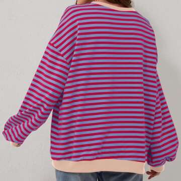 Free People Dupe Women's Oversized Striped Crew Neck Long Sleeve Sweatshirt, Pink, Size S