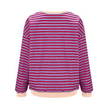 Free People Dupe Women's Oversized Striped Crew Neck Long Sleeve Sweatshirt, Pink, Size S