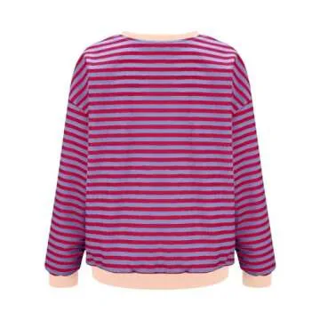 Free People Dupe Women's Oversized Striped Crew Neck Long Sleeve Sweatshirt, Pink, Size S