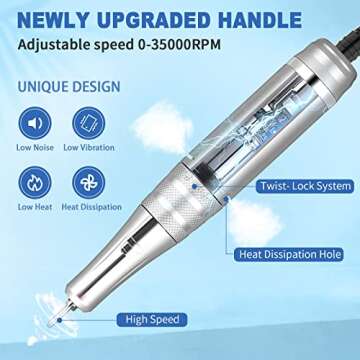 JOSLOVE Electric Nail Drill with Nail Lamp, 35000RPM Rechargeable Portable Electric Nail File for Home Salon Manicure Pedicure White