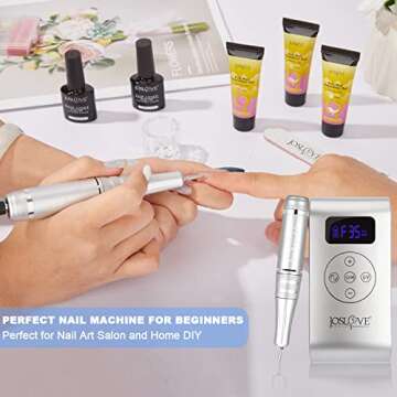 JOSLOVE Electric Nail Drill with Nail Lamp, 35000RPM Rechargeable Portable Electric Nail File for Home Salon Manicure Pedicure White