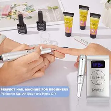 JOSLOVE Electric Nail Drill with Nail Lamp, 35000RPM Rechargeable Portable Electric Nail File for Home Salon Manicure Pedicure White