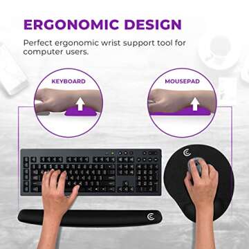 4pc Premium Wrist Rests for Keyboard and Mouse Pad Set - Memory Foam Cushion, Black - Ergonomic Wris...