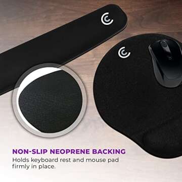 4pc Premium Wrist Rests for Keyboard and Mouse Pad Set - Memory Foam Cushion, Black - Ergonomic Wrists Hand Arm Rest Support for Laptop Computer Desk and Gaming - Carpal Tunnel Syndrome Relief