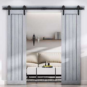 EaseLife 8 FT Double Door Sliding Barn Door Hardware Track Kit,Basic J Pulley,Heavy Duty,Slide Smoot...