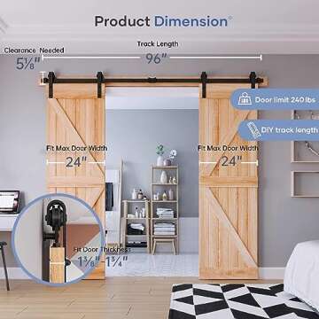 EaseLife 8 FT Double Door Sliding Barn Door Hardware Kit