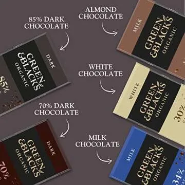 Green & Black’s Organic Chocolate Gift Set (85% Dark Chocolate, 70% Dark Chocolate, Milk Chocolate, Milk Chocolate with Almonds, and White Chocolate), 6 - 3.17 oz Bars