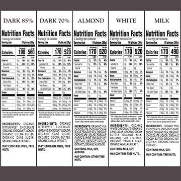 Green & Black’s Organic Chocolate Gift Set (85% Dark Chocolate, 70% Dark Chocolate, Milk Chocolate, Milk Chocolate with Almonds, and White Chocolate), 6 - 3.17 oz Bars