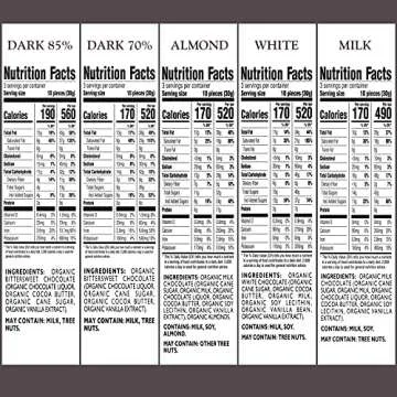 Green & Black’s Organic Chocolate Gift Set (85% Dark Chocolate, 70% Dark Chocolate, Milk Chocolate, Milk Chocolate with Almonds, and White Chocolate), 6 - 3.17 oz Bars