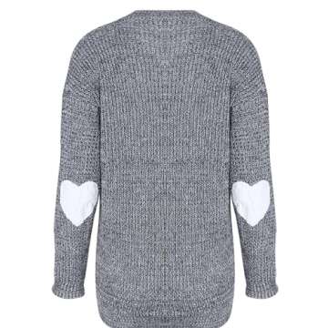 shermie Women's Cute Heart Pattern Elbow Patchwork Knitted Sweaters Long Sleeve Crew Neck Casual Pullover Medium Thin Gray