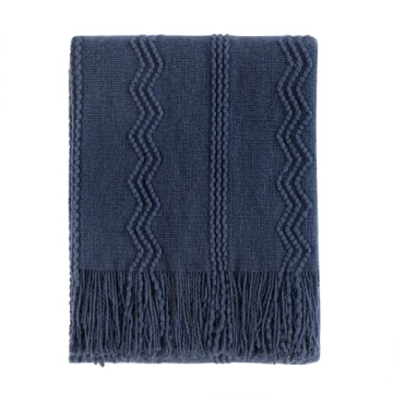 BOURINA Navy Throw Blanket 50x60 Inches - Soft and Cozy Decorative Knitted Blanket
