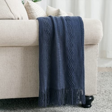 BOURINA Navy Throw Blanket Soft Textured Decorative 50x60