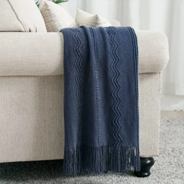 BOURINA Navy Throw Blanket Soft Textured Decorative 50x60