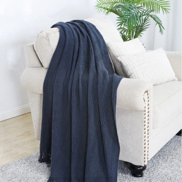 BOURINA Navy Throw Blanket Soft Textured Decorative 50x60