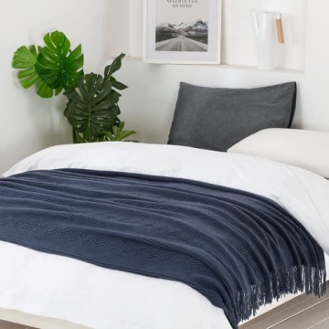 BOURINA Navy Throw Blanket Soft Textured Decorative 50x60