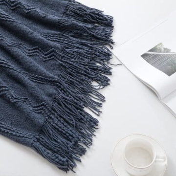 BOURINA Navy Throw Blanket Soft Textured Decorative 50x60