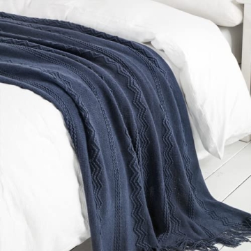 BOURINA Navy Throw Blanket Soft Textured Decorative 50x60