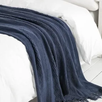 BOURINA Navy Throw Blanket Soft Textured Decorative 50x60