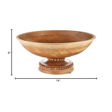 Mud Pie Brown Beaded Wood Pedestal Bowl 6" x 14" dia