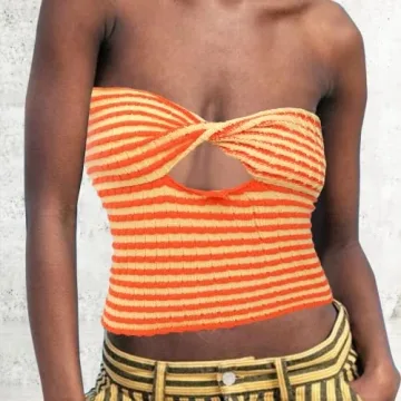 Chic Meladyan Twist Front Striped Crop Top for Women