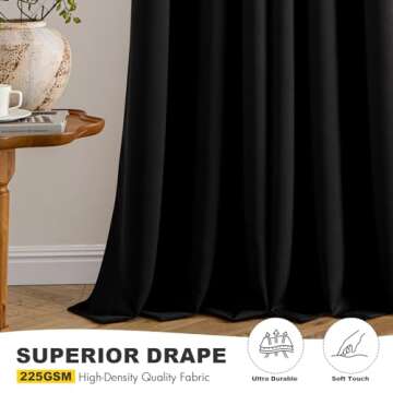 MIULEE Black Blackout Curtains for Bedroom Living Room 84 Inches Long 2 Panels, Thermal Insulated Room Darkening Drapes Solid Grommet Top Noise Reduction Light Blocking Window Treatments 40x84 Inch