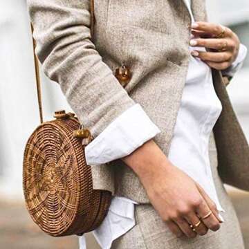 Bali Harvest Round Woven Ata Rattan Bag with Genuine Leather Strap