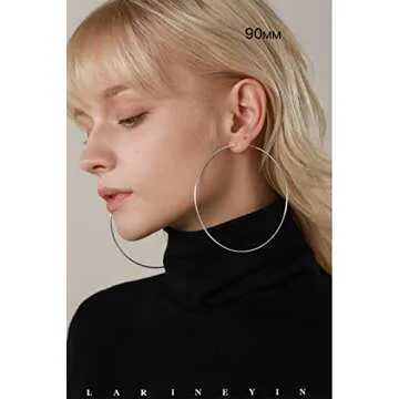 Sterling Silver 925 Large Hoop Earrings Circle Endless Basketball Huggie Hoops Round Earring 40/50/60/70mm Gifts for Women Girls (90mm)