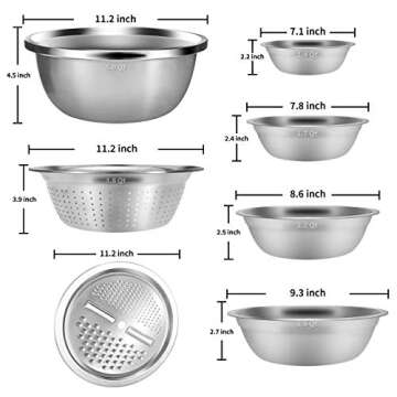 (set of 7) Multifunctional Stainless Steel Basin Grater - Salad Cutter Bowl-4 in 1 Julienne Slicer, Multifunctional Stainless Steel Colander Drain Basket for Cooking, Prepping, Food Storage